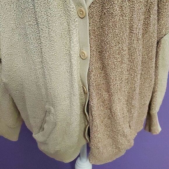 UO Sparkle & Fade Cream Two Tone Oversized Textured Buttoned Down Cardigan - Picture 3 of 11